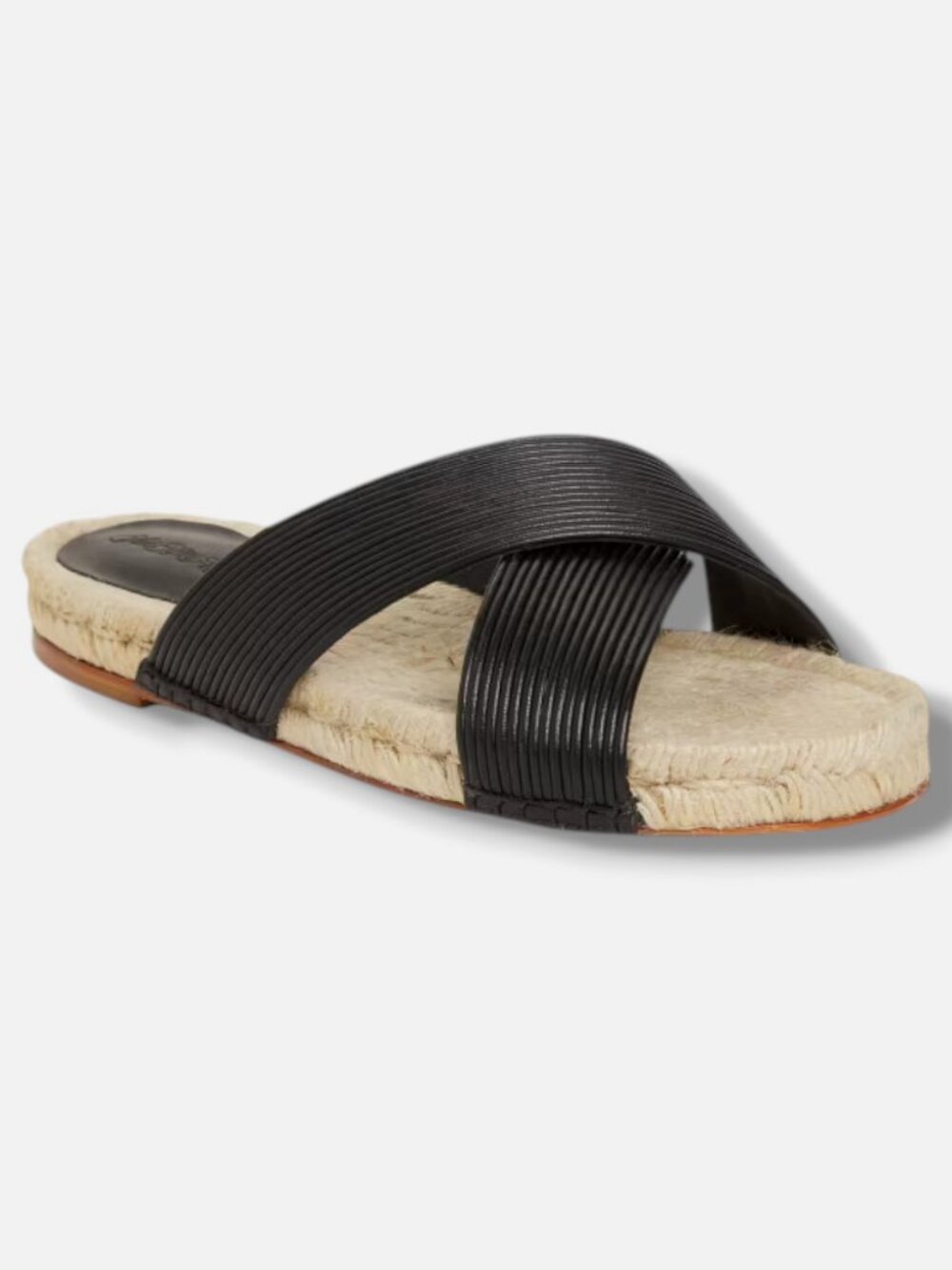 Saks Fifth Avenue Women's Black Leather Raffia Flat Sandals Shoes Size 39.5